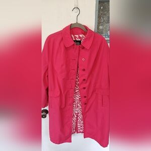 Vintage Pink and White Trench Coat with Water-Resistant Fabric